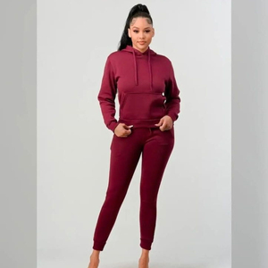 Nueva Colección de Ropa de Invierno para Mujer, Conjunto de 2 Piezas, Sudadera con Capucha y Pantalones Deportivos con Cordones, 100% Algodón, Suministro Directo de Fábrica al por Mayor - Product Image 1