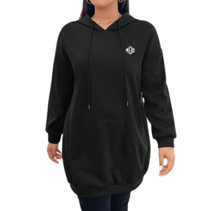 Women Black <b>Long</b> Length Fleece <b>Hoodie</b> <b>Dress</b> Relaxed Fit Winter Casual Streetwear OEM ODM Wholesale Manufacturing - Product Image 1