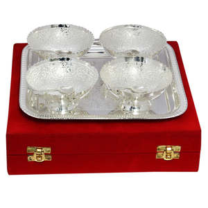 Ensemble de plateaux à double compartiment en argent allemand de luxe avec cuillères, boîte en velours noir, cadeaux d'entreprise ethniques Diwali, vaisselle à finition antique - Product Image 4