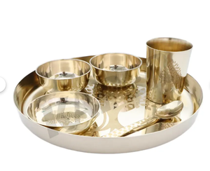 Juego clásico de latón Kansa Thali que incluye 2 Katori 1 plato de arroz 1 cuchara 1 vaso cada uno utensilios de cocina ecológicos - Product Image 6
