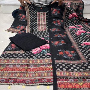 Conjunto de muselina suave pura de calidad superior Lila tradicional elegante bordado a mano trabajo de espejo Real encaje elegante listo para usar - Product Image 2