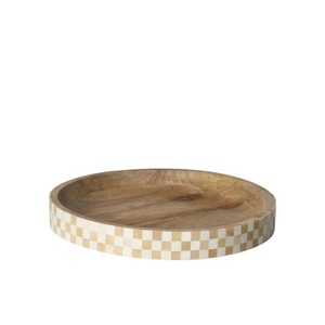 Plateau de service en bois de forme arrondie de qualité magnifique plateau décoratif avec finition incrustée d'os pour les plats de service de salon - Product Image 5