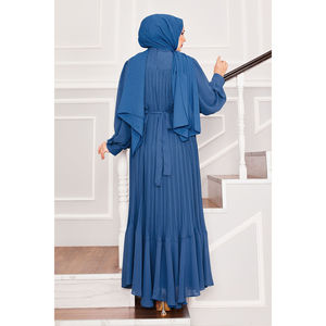 Robe de soirée en satin indigo avec manches en organza, brodée, coupe trapèze, fourreau, taille empire, longueur ras du sol, simple, pour mariages et banquets, taille XL - Product Image 6