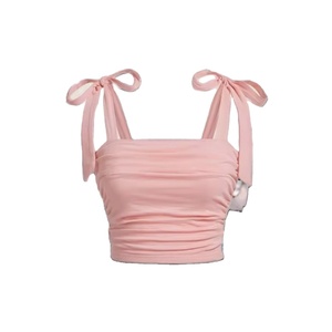 RTS Breathable Women's Short Tank Tops with Ribbons Bow Tie Detail Sleeveless <b>Suspender</b> Design Slim Fit Sweet Style Front Logo - Product Image 3