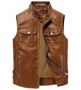 Chaleco de cuero marrón oscuro OEM RTS para hombre, chaleco de invierno de doble cara con bolsillos delanteros, sin mangas, MOQ bajo, estilo clásico de talla grande, nuevos chalecos nuevos - Product Image 5