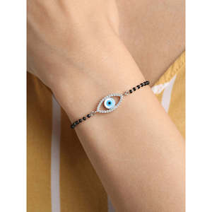 กำไลข้อมือเงินแท้ประดับจี้รูปดวงตาปีศาจและมังกัลสุตร - Product Image 4