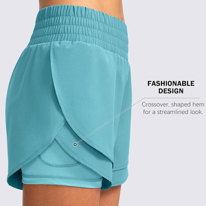 Ropa de gimnasio 2 en 1 con logotipo OEM personalizado para mujer, pantalones cortos transpirables para correr de verano, ropa deportiva de etiqueta privada con patrón sólido - Product Image 4