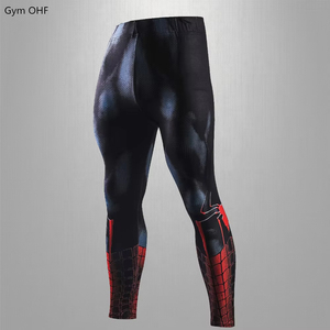 Collants de compression en coton pour hommes, leggings imprimés pour la musculation et la course, avec fermeture à la taille élastique - Product Image 1