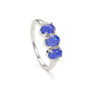 Bague en argent sterling avec opale bleue et zircon blanc 0,86 ct, plaquée rhodium, style vintage - Product Image 1