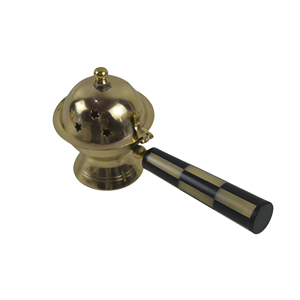 Brûleur d'encens en métal laiton de conception artisanale avec poignée en pierre de marbre Porte-encens Idéal pour la décoration intérieure - Product Image 1
