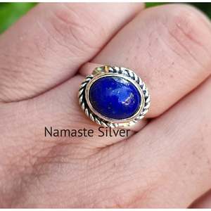 Natural <b>Lapis</b> <b>Lazuli</b> Oval Cabochon Sterling Silver <b>Ring</b> with Bezel Setting 11x9mm Gemstone-Perfect Gift for Women - Product Image 6