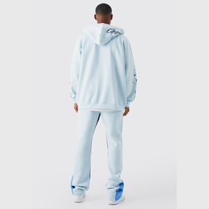 100% coton polaire sweat à capuche zippé survêtement pour hommes haute qualité transfert de chaleur imprimé survêtement grande taille Collection hiver - Product Image 2