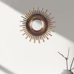 Vintage Sunburst <b>Round</b> Handmade 4mm Thick Decorative Metal <b>Wall</b> <b>Mirror</b> for Living Room Bedroom Entryway - Product Image 6