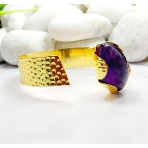Brass Gold Plated Amethyst Gemstone Fashion Cuff <b>Bracelets</b> - Product Image 1