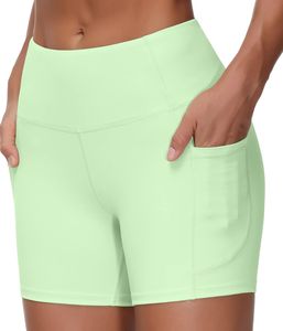 Pantalones cortos de gimnasio con cordón elástico alto ligero para mujer al por mayor, pantalones de Yoga para fitness, tipo de cintura media para deportes de correr - Product Image 3