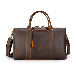 กระเป๋าเดินทางหนังแท้สีน้ำตาลสไตล์เรโทรสำหรับผู้ชาย ทำด้วยมือ หนังวัวแบบ Crazy Horse - Product Image 1