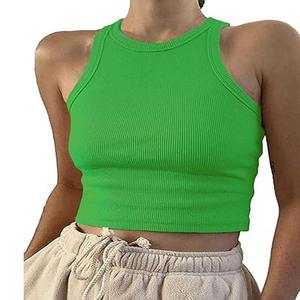 Casual Basic Sleeveless Crop <b>Tops</b> Femme Women Tank <b>Top</b> Round Neck <b>Racerback</b> Ribbed Tank <b>Top</b> made By Dress Sports - Product Image 1