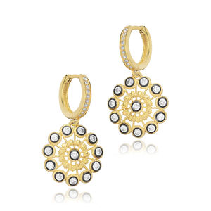 CZ tinta negra Mandala diseño CZ piedra colgante pendiente turco 925 plata esterlina joyería al por mayor - Product Image 3