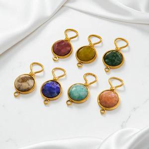 Mode ronde à facettes pierre de naissance Amazonite charme 925 pendentif en argent plaqué or femmes pendentif - Product Image 6