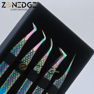 Pinzas de pestañas de titanio multicolor personalizadas de acero inoxidable, herramienta de belleza sostenible de etiqueta privada, extensión de pestañas OEM puntiaguda - Product Image 1