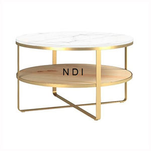 Acabado dorado Mesa de centro superior de mármol Muebles de sala de estar Nuevo estilo de tendencia Restaurante y cafetería Muebles Mesa auxiliar - Product Image 1