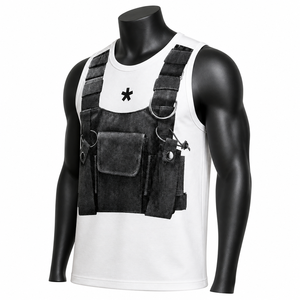 Camiseta sin mangas táctica de estilo chaleco para hombre, ropa de calle personalizada, camisa sin mangas de algodón para fitness y gimnasio, ropa de moda OEM - Product Image 3