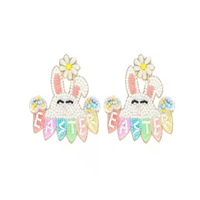 Cadeau de mariage de Pâques à la mode plaqué or Zircon boucles d'oreilles perlées lapin indien carotte lettre Hop fabriqué par MD artisanat