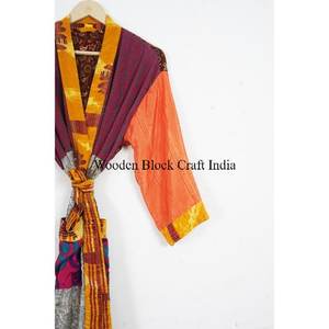 Vintage Silk Sari Kimono Hot Beach Wear Women Floral <b>Printed</b> Kimono Robe Sexy Silk Robes Summer Dress Nightwear Bathrobe - Product Image 3