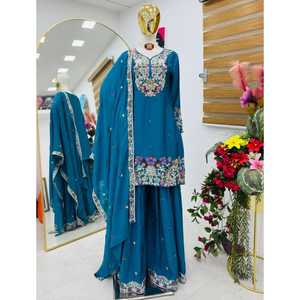 ZF Series New Designer Party Sharara Suit & Dupatta Se DETALLES TOP FABRIC Chinon Silk INER LINE Micro Silk WORK - Product Image 1