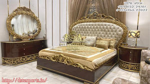 Crown Style Hand Carved <b>Bed</b> With Nightstand Maharaja Style Bedroom Furniture Set <b>Royal</b> Look Hand Carved <b>Bed</b> With Nightstands - Product Image 3