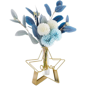 Vase à fleur en tube de verre hydroponique en forme d'étoile avec support en métal prix de gros Vase en fer de luxe plante décor de mariage prix de gros - Product Image 1