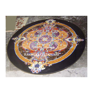 Mesa redonda hecha a mano con incrustaciones de mármol de color negro con fabricación de productos indios que usan mesa de hotel y restaurante - Product Image 1