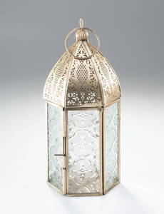 Décorations du Ramadan 2025 suspendues Mini lanternes porte-bougie marocaines en or avec verre floral - Product Image 3