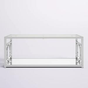 Table basse moderne écologique avec cadre en acier inoxydable et plateau en verre trempé transparent pour salon, utilisation en intérieur - Product Image 2