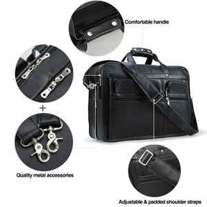Men's Luxury Genuine Leather Briefcase Full Grain Cowhide Messenger <b>Bag</b> for Business <b>Laptop</b> (Fits <b>17.3</b> <b>Inch</b>) Black - Product Image 4