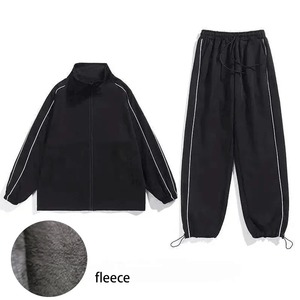 Ensemble de survêtement unisexe à capuche, combinaison, pantalon, pantalon ample en polaire, fermeture éclair, nylon/coton lourd, manches longues, veste - Product Image 1