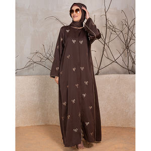 Vente à l'export EID Modeste Dubaï Abaya Musulmane Robes Femmes Bowknot Broderie Luxe 100% Polyester Tik Tok Tissu Abaya - Product Image 1
