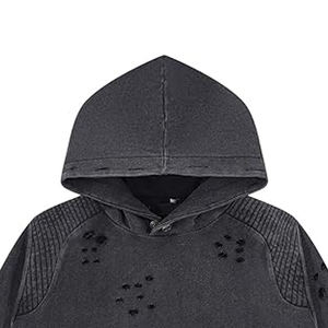 Premium Vintage Surdimensionné Pull À Capuche En Détresse Broderie Conception Coton Lourd Streetwear Sweat Personnalisé OEM Hommes - Product Image 3