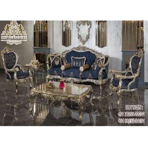 Ensemble de canapés de salon fabriqués à la main en argent italien Ensemble de canapés polonais en argent pour la maison Ensemble de canapés en bois de teck indien pour le salon - Product Image 1