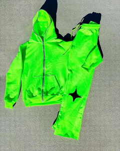 Ensemble de survêtement unisexe délavé à l'acide avec sweat-shirts à capuche zippés et logo personnalisé, ensemble de jogging pour homme avec technique d'impression - Product Image 2