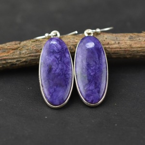 925 sello mujer compromiso y regalo de boda mejor calidad 925 plata esterlina sólida Charoite Spinner pendientes colgantes joyería - Product Image 2
