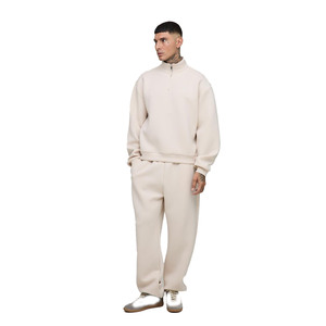 Conjunto de sudadera y Jogger de media cremallera para hombre, ropa de calle 480GSM pesada de lana, chándal minimalista personalizado, fábrica de moda de gran tamaño OEM - Product Image 1