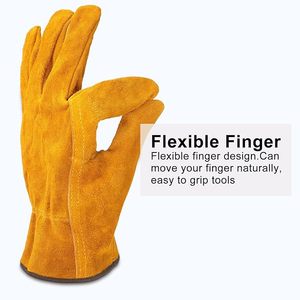 Gants de sécurité pour conducteur en cuir de vache véritable pour hommes Gants de conduite de travail industriels résistants aux coupures Gants de sports de plein air - Product Image 4
