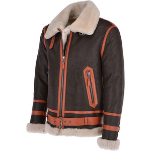Blouson aviateur à col en peau de mouton marron amovible pour homme Veste en cuir en peau de mouton pour homme Vente en gros Meilleur prix - Product Image 4