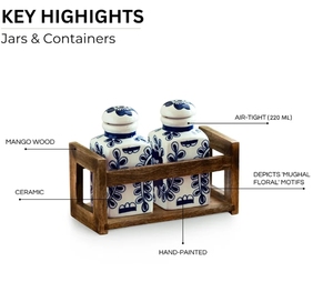 เหยือกและภาชนะใส่ของอเนกประสงค์ลายดอกไม้ mughal เซรามิกพร้อมชุดที่วางไม้2ชิ้นแบบสุญญากาศ - Product Image 5