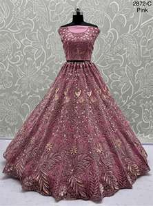 Magnifique Filet Traditionnel Lehenga Choli Riche Broderie Zircon Paillettes Grand Indien Pakistanais Célébrations De Mariage - Product Image 6