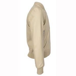 Blouson aviateur en peau de mouton véritable beige pour homme, col montant, fermeture éclair, décontracté, doux, vêtement d'extérieur d'hiver, écologique, séchage rapide, respirant - Product Image 2