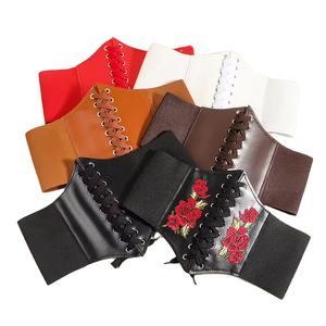 Wide Waistband <b>Waist</b> Cincher Body Shaper Lace-Up <b>Elastic</b> Band PU Leather Women Tied Corset Leather <b>Belt</b> In Good Material - Product Image 2