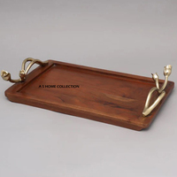Plateau de service en bois de haute qualité avec poignée en forme de renne, design personnalisé, aspect incroyable, pour service de table, lot de 2