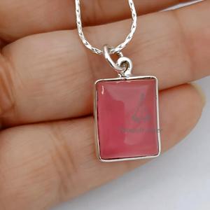 Collier en jade rose fait main, pendentif en argent sterling avec pierre précieuse - Product Image 4